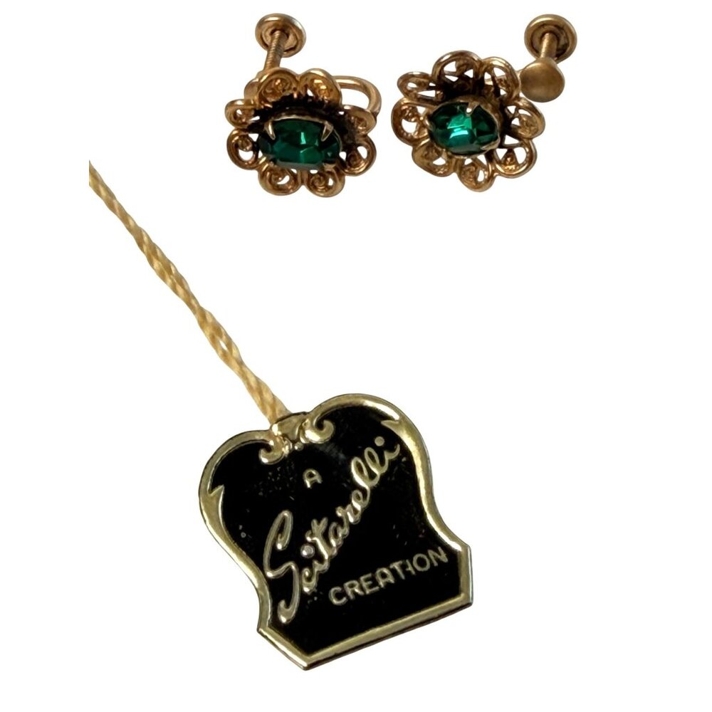 Vintage Gold Electroplate Scitarelli Creations Necklace Earrings Set w Tag & Box - Picture 4 of 16